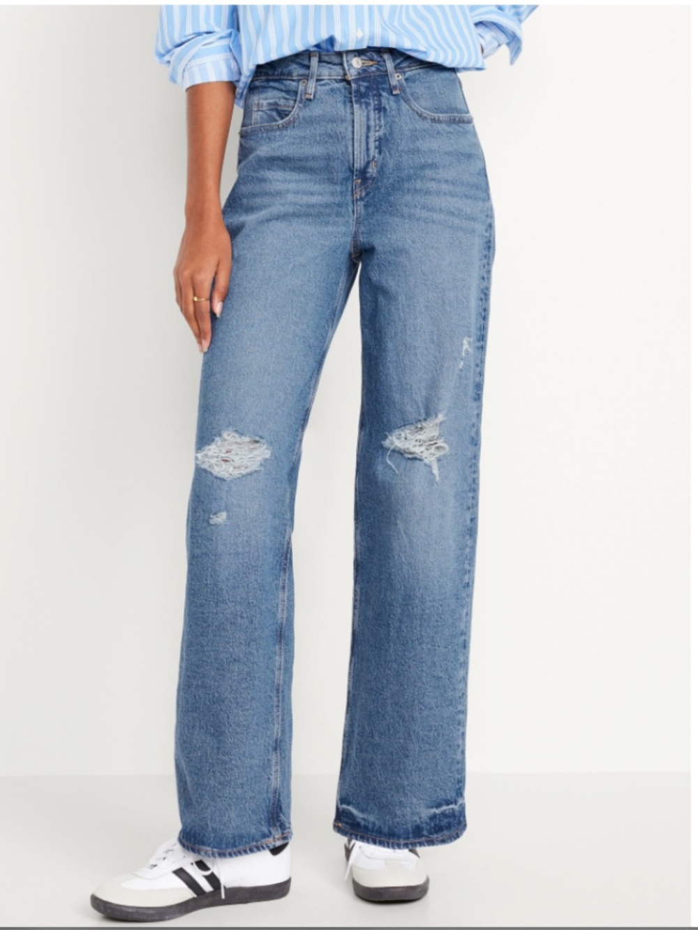 Old Navy | Women's Extra High Rise Sky-Hi Wide Leg Distressed Jeans- Size 8